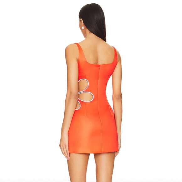 SAU LEE Betty Mini Dress in California Orange Satin Flower Cutout 0 XS - Picture 3 of 9